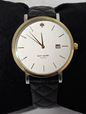 Kate Spade Metro Watch Two Tone Gold Black Quilted Leather Strap - Never Worn